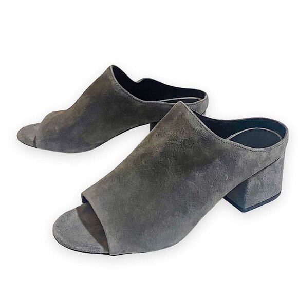3.1 Phillip Lim Cube Block Heel Mules Sandal, Grey Suede,‎ 37.5EU, New in Box - Picture 3 of 13